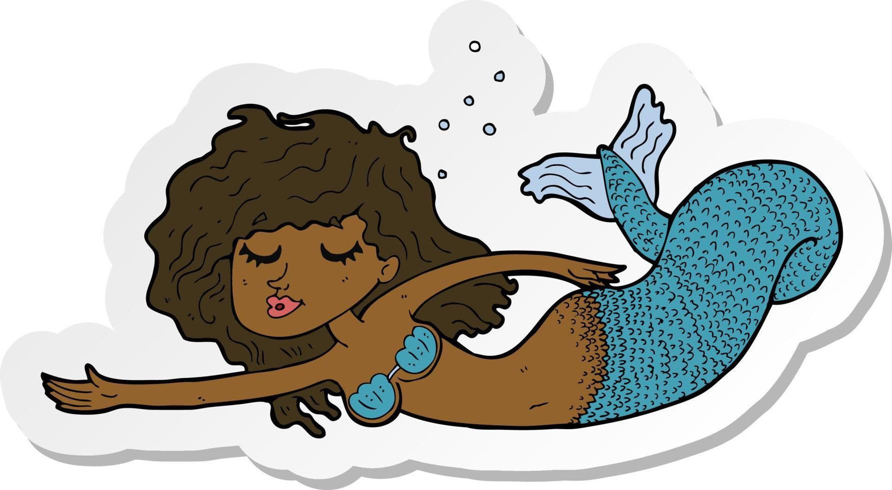 sticker of a cartoon mermaid vector
