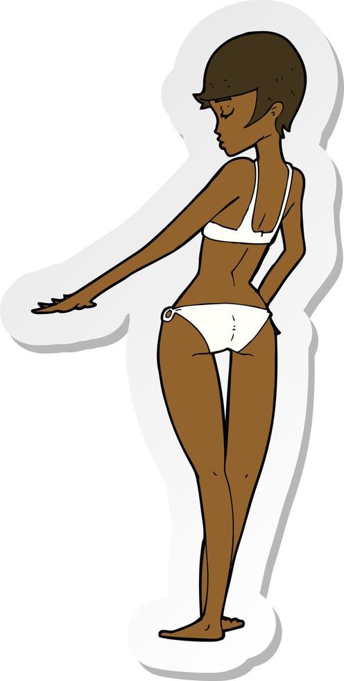 sticker of a cartoon woman in bikini vector
