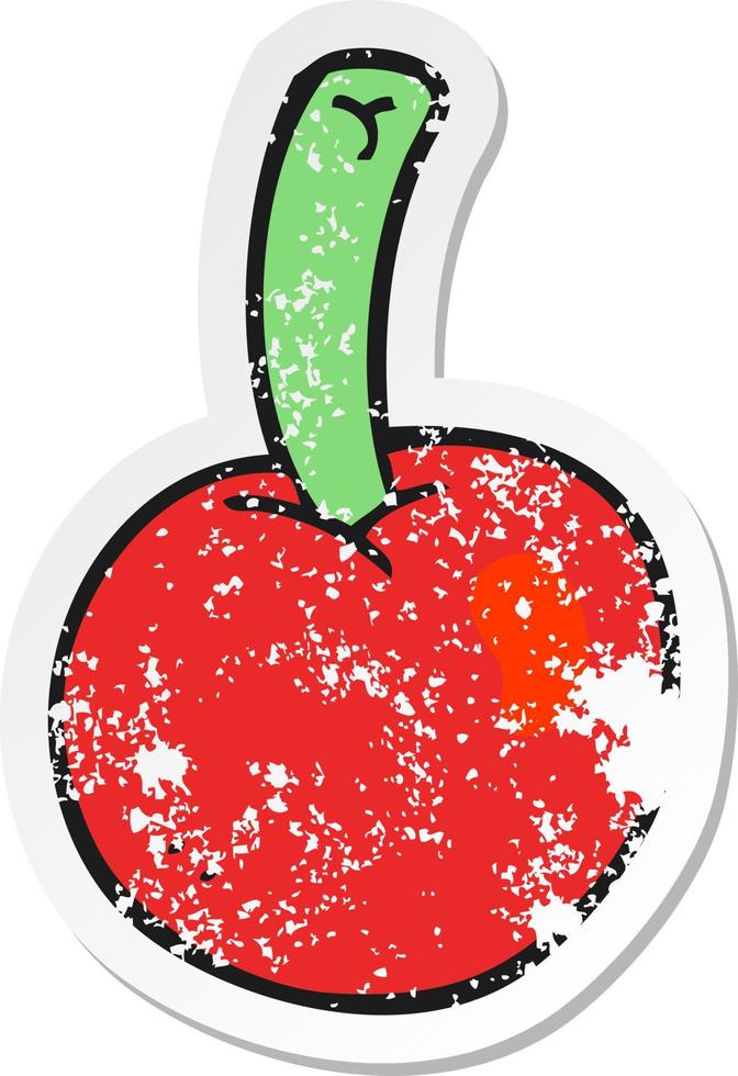 retro distressed sticker of a cartoon cherry vector