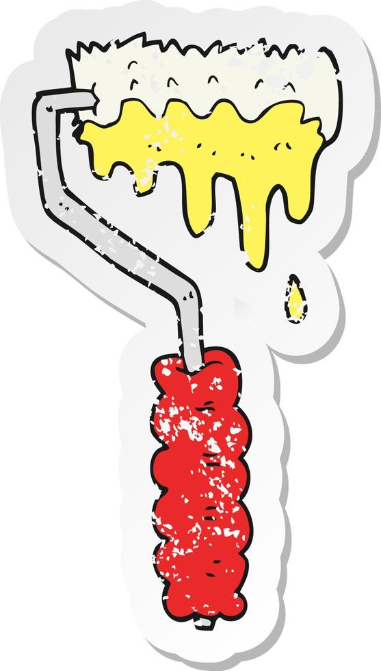 retro distressed sticker of a cartoon paint roller vector