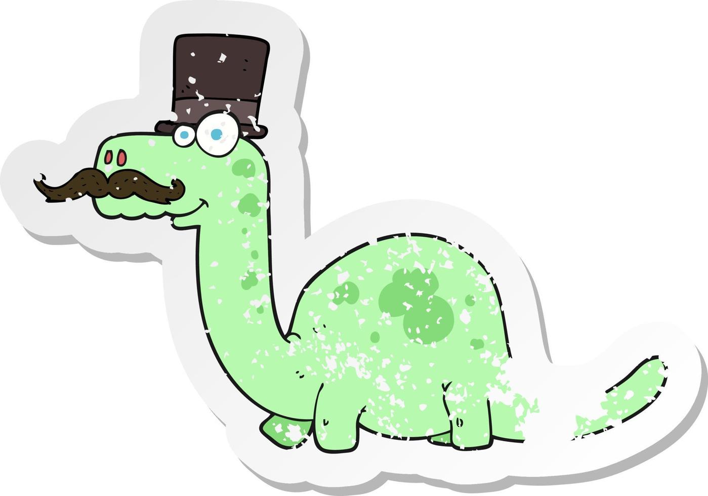 retro distressed sticker of a cartoon posh dinosaur vector