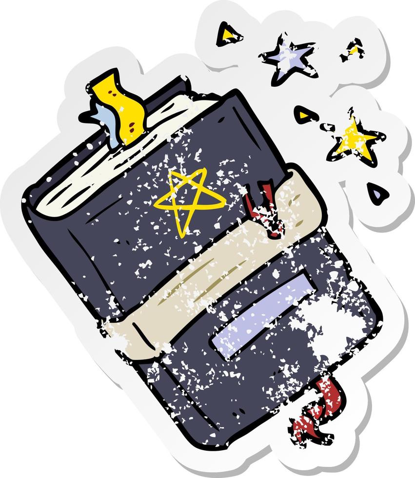 distressed sticker of a cartoon book of spells vector