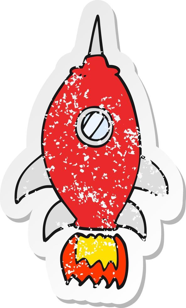 retro distressed sticker of a cartoon spaceship vector