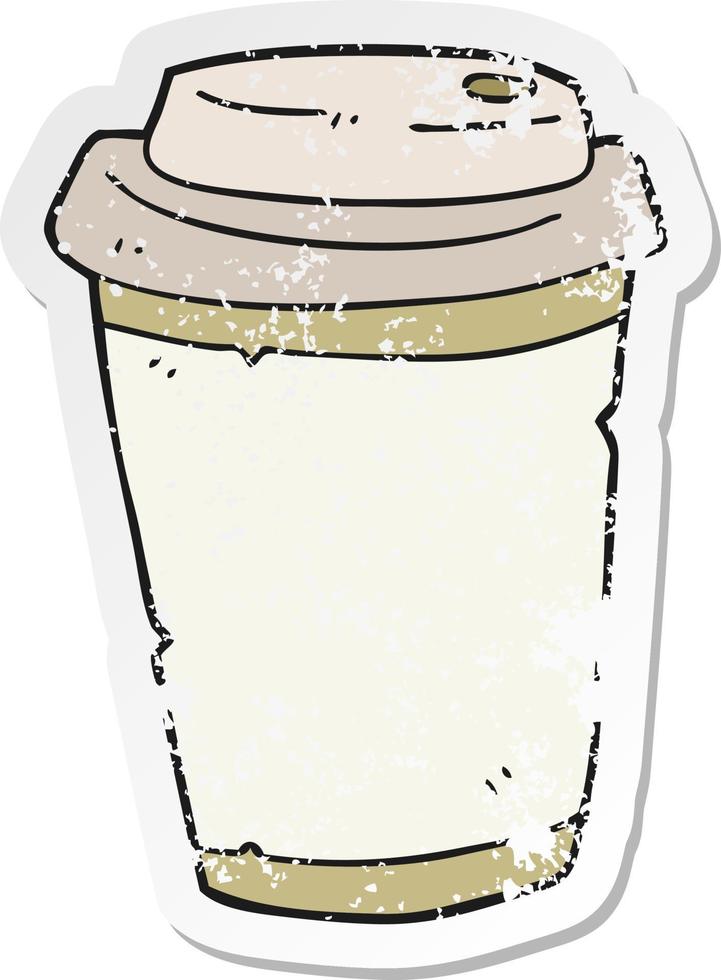 retro distressed sticker of a cartoon take out coffee vector