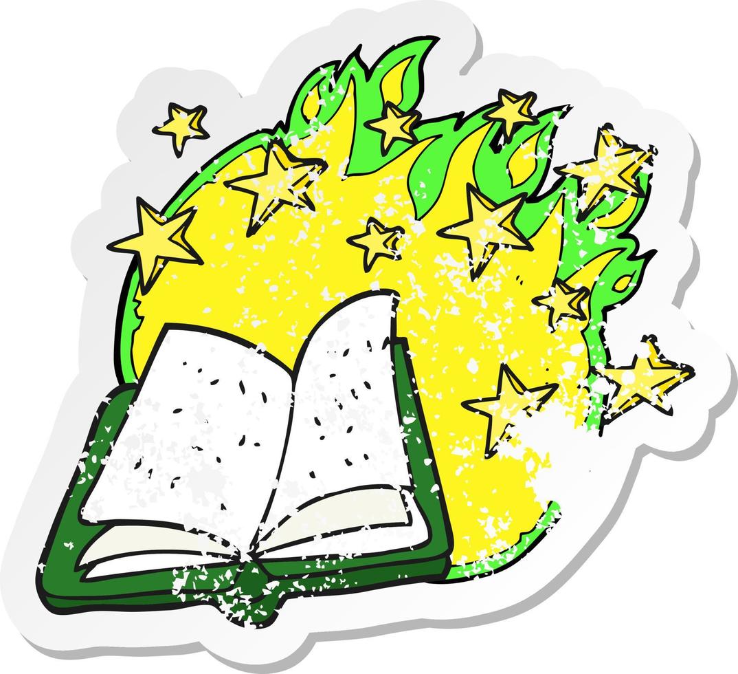 retro distressed sticker of a cartoon magic spell book vector