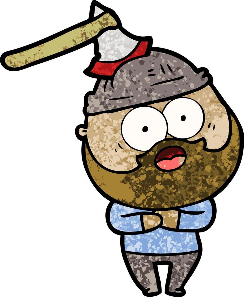 cartoon bearded man with axe in head vector