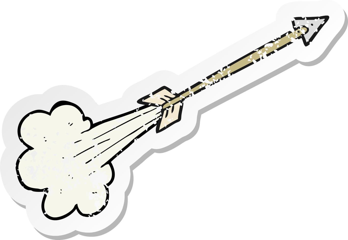 pegatina retro angustiada de una flecha voladora de dibujos animados vector
