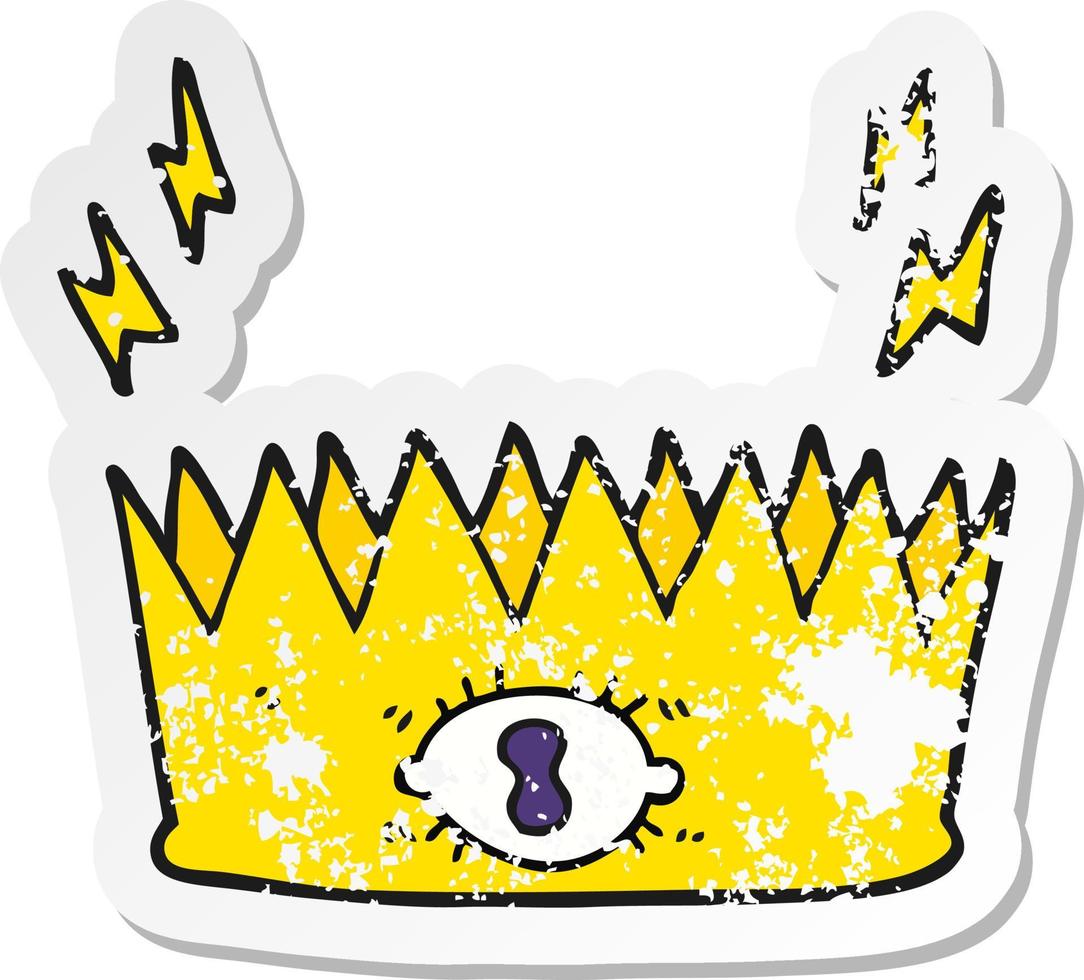 retro distressed sticker of a cartoon magic crown vector