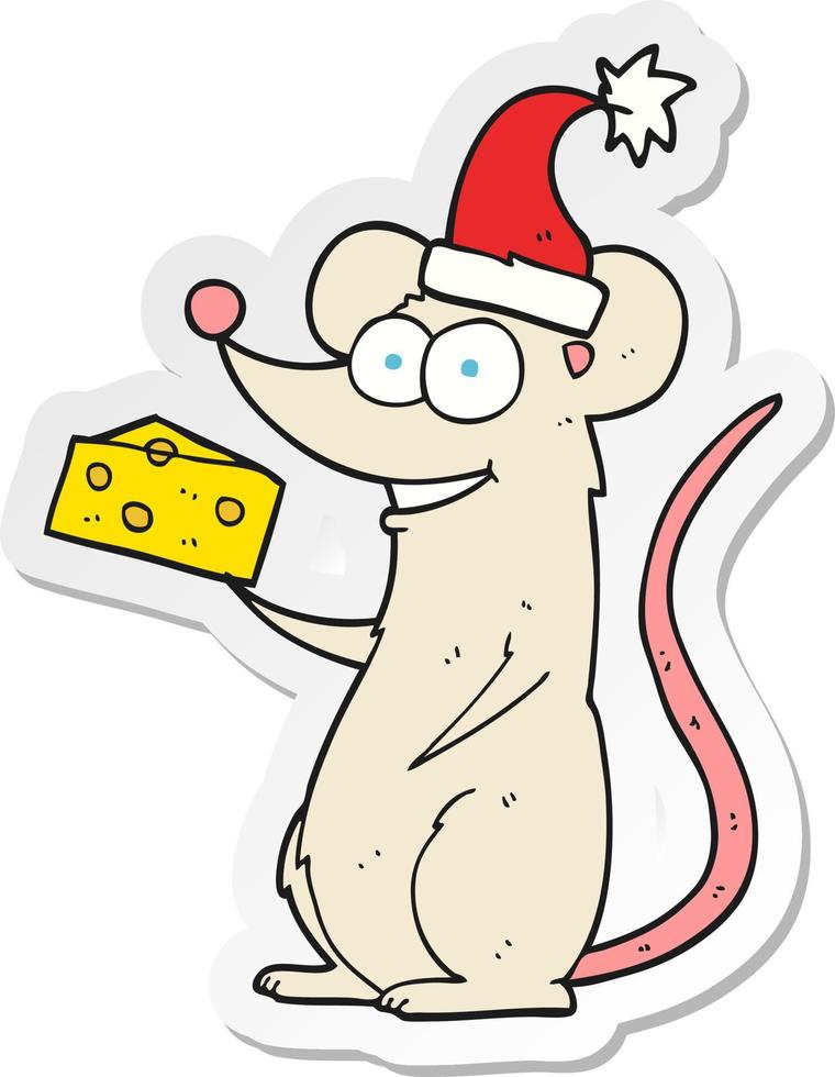 sticker of a cartoon christmas mouse vector