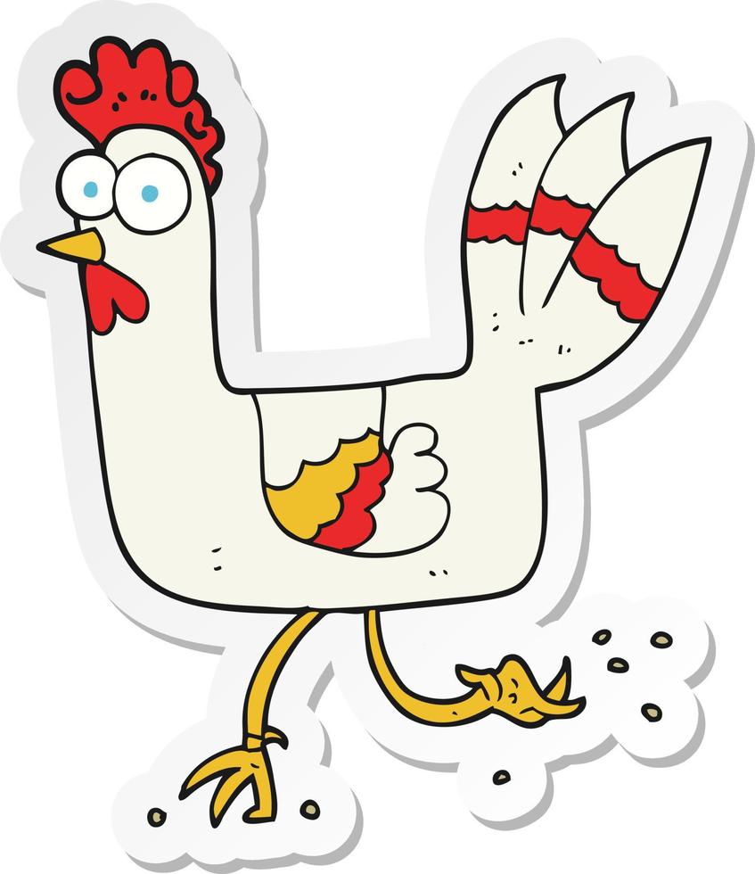 sticker of a cartoon chicken running vector