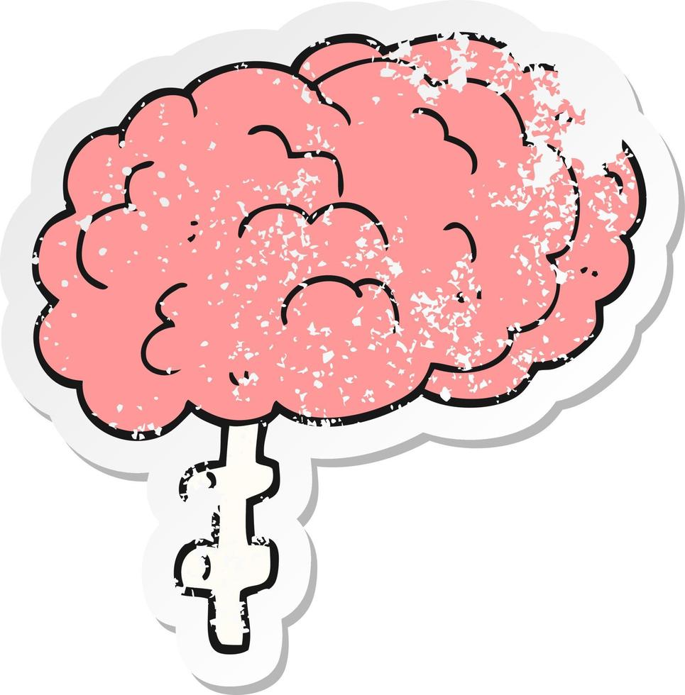 retro distressed sticker of a cartoon brain vector