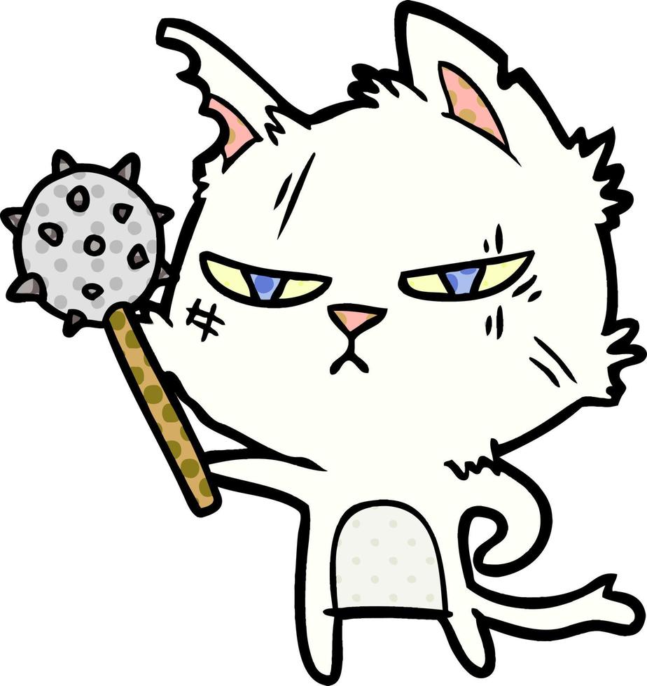 tough cartoon cat with mace vector