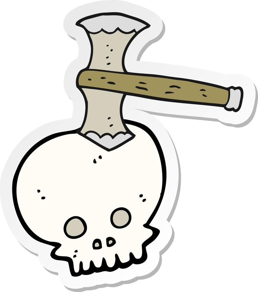 sticker of a cartoon axe in skull vector