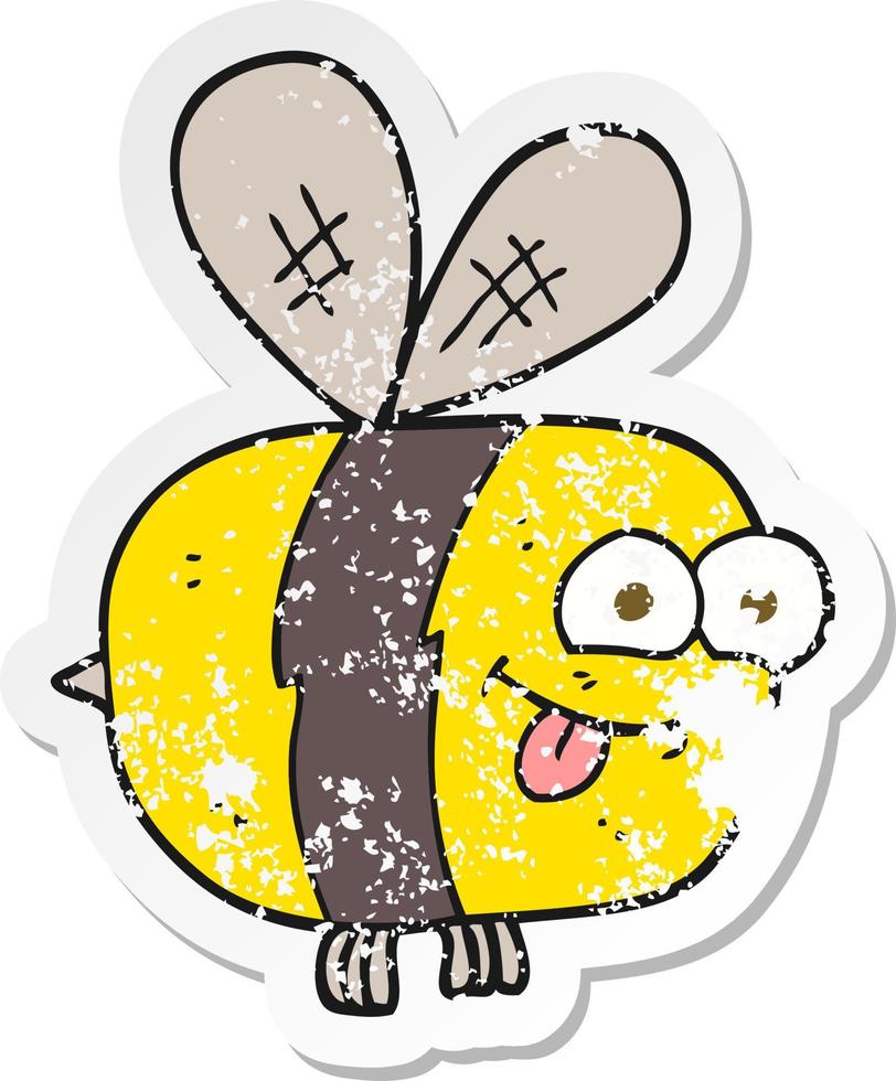 retro distressed sticker of a cartoon bee vector