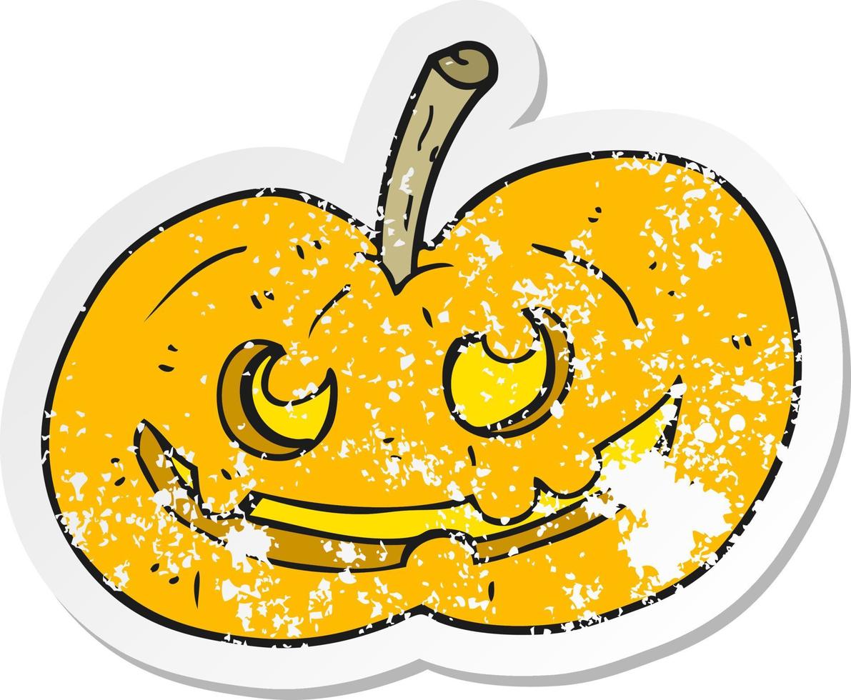 pegatina retro angustiada de una calabaza de halloween de dibujos animados vector