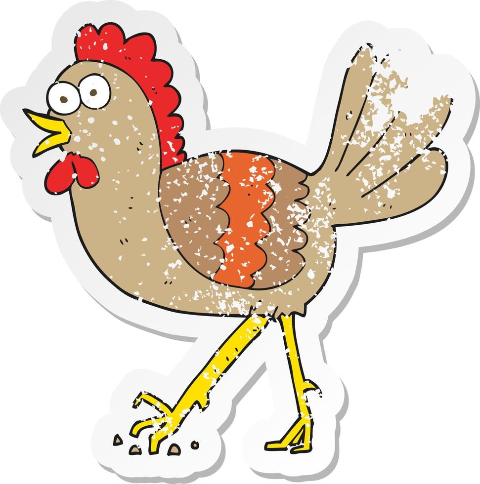 pegatina retro angustiada de un pollo de dibujos animados vector