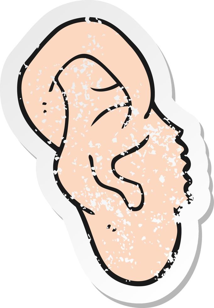 pegatina retro angustiada de una oreja de dibujos animados vector
