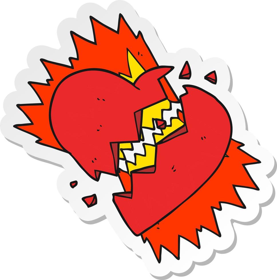 sticker of a cartoon broken heart vector