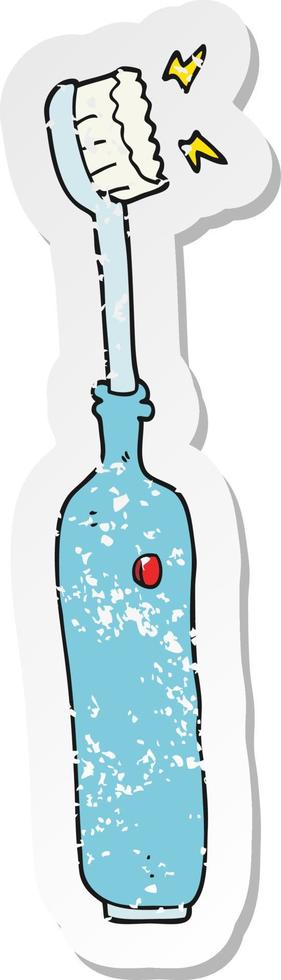 retro distressed sticker of a cartoon electric tooth brush vector