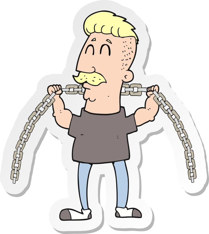 sticker of a cartoon man lifting chain vector