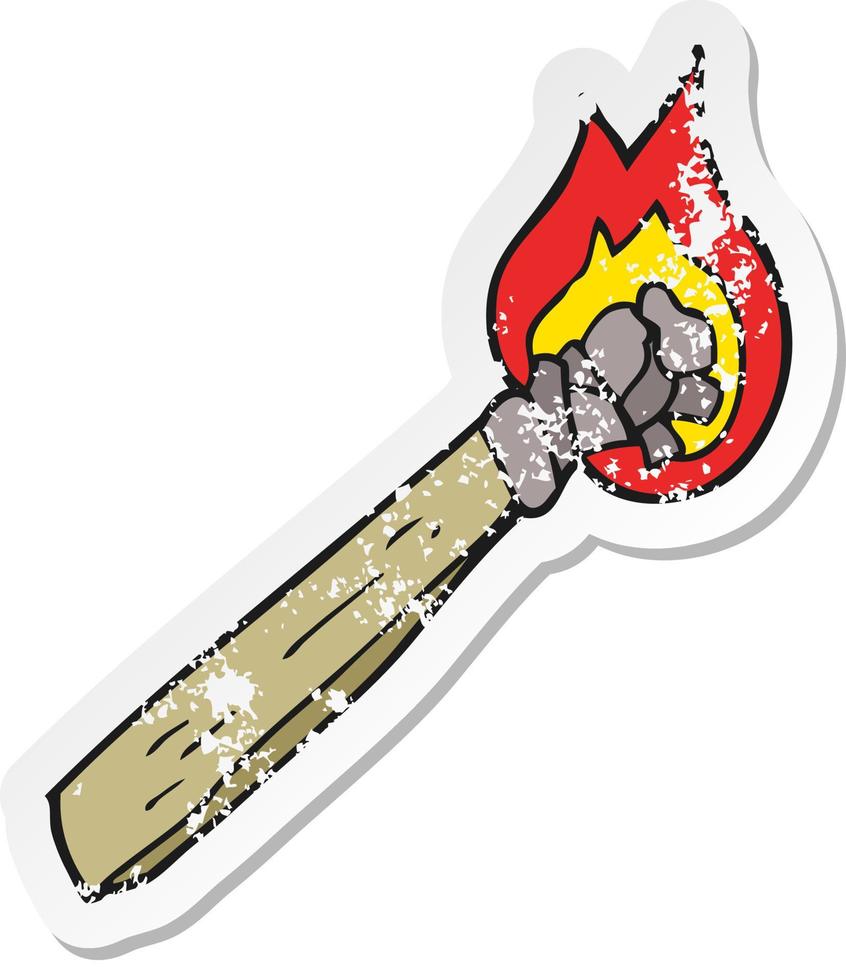 retro distressed sticker of a cartoon burning wood torch vector