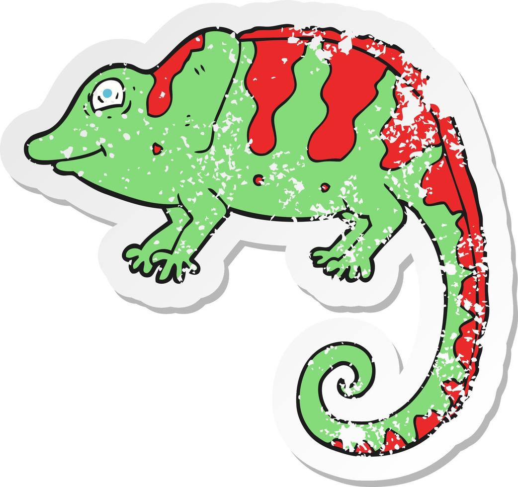 retro distressed sticker of a cartoon chameleon vector