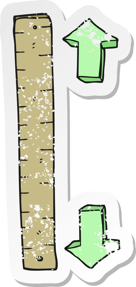 retro distressed sticker of a cartoon wooden ruler vector
