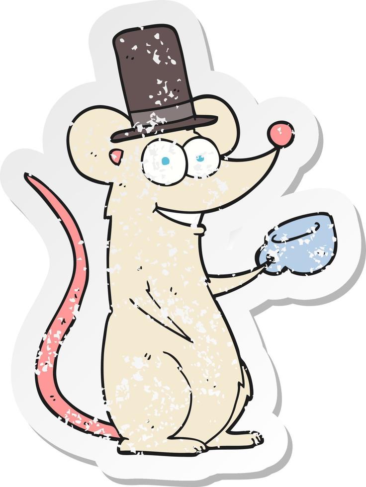 retro distressed sticker of a cartoon mouse with teacup vector
