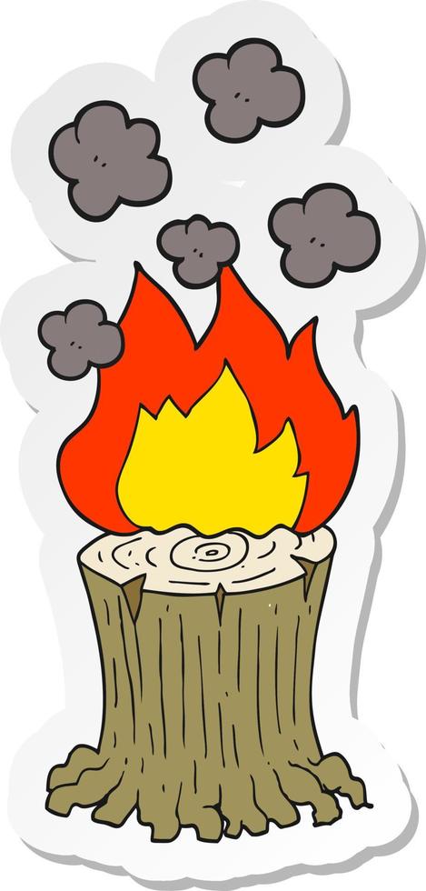 sticker of a cartoon burning tree stump vector