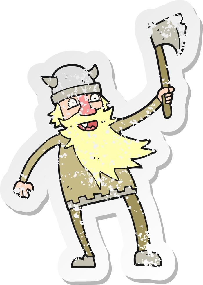 retro distressed sticker of a cartoon viking vector