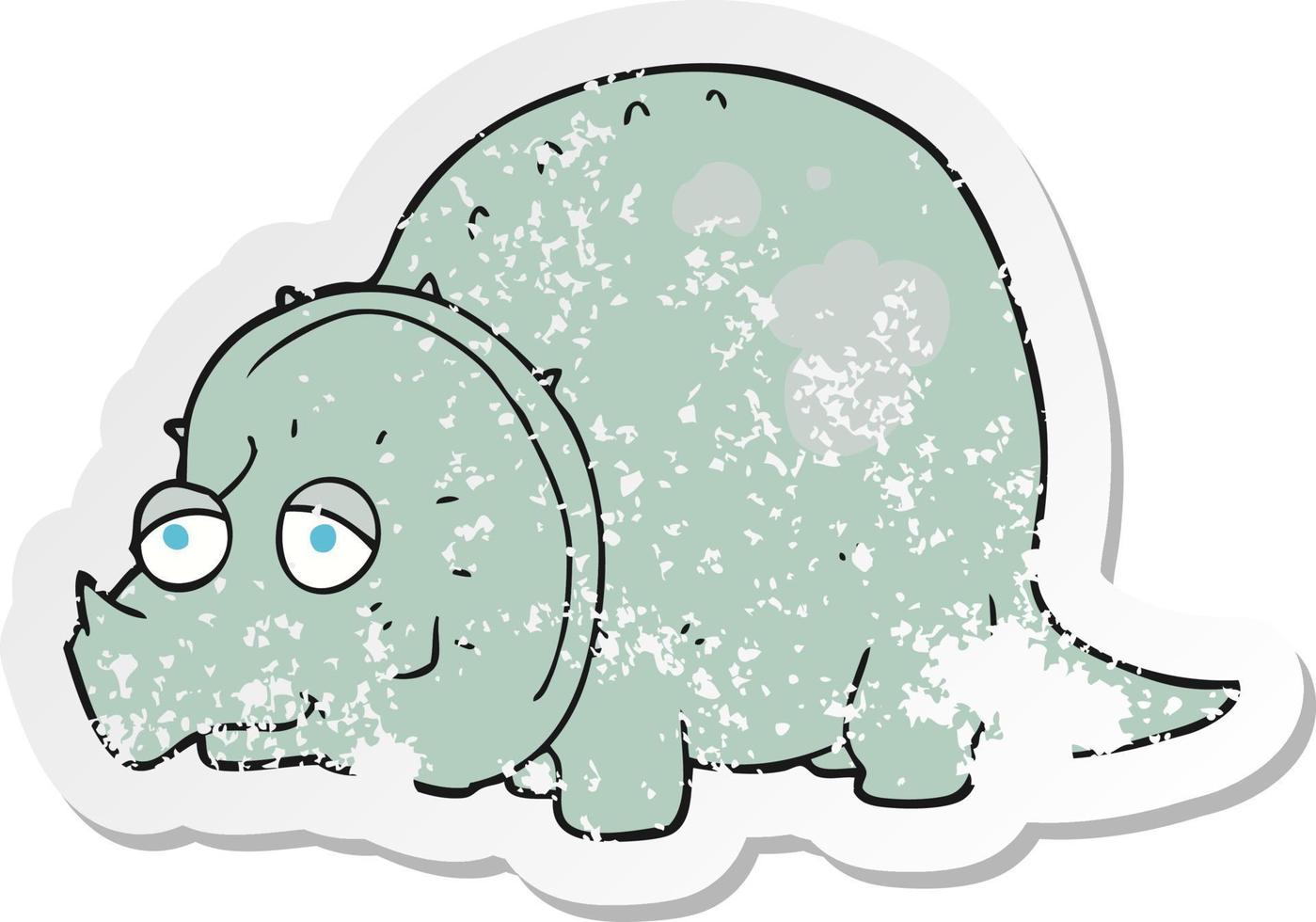 retro distressed sticker of a cartoon dinosaur vector
