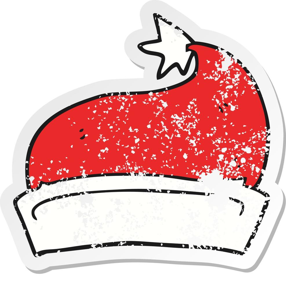 retro distressed sticker of a cartoon christmas hat vector