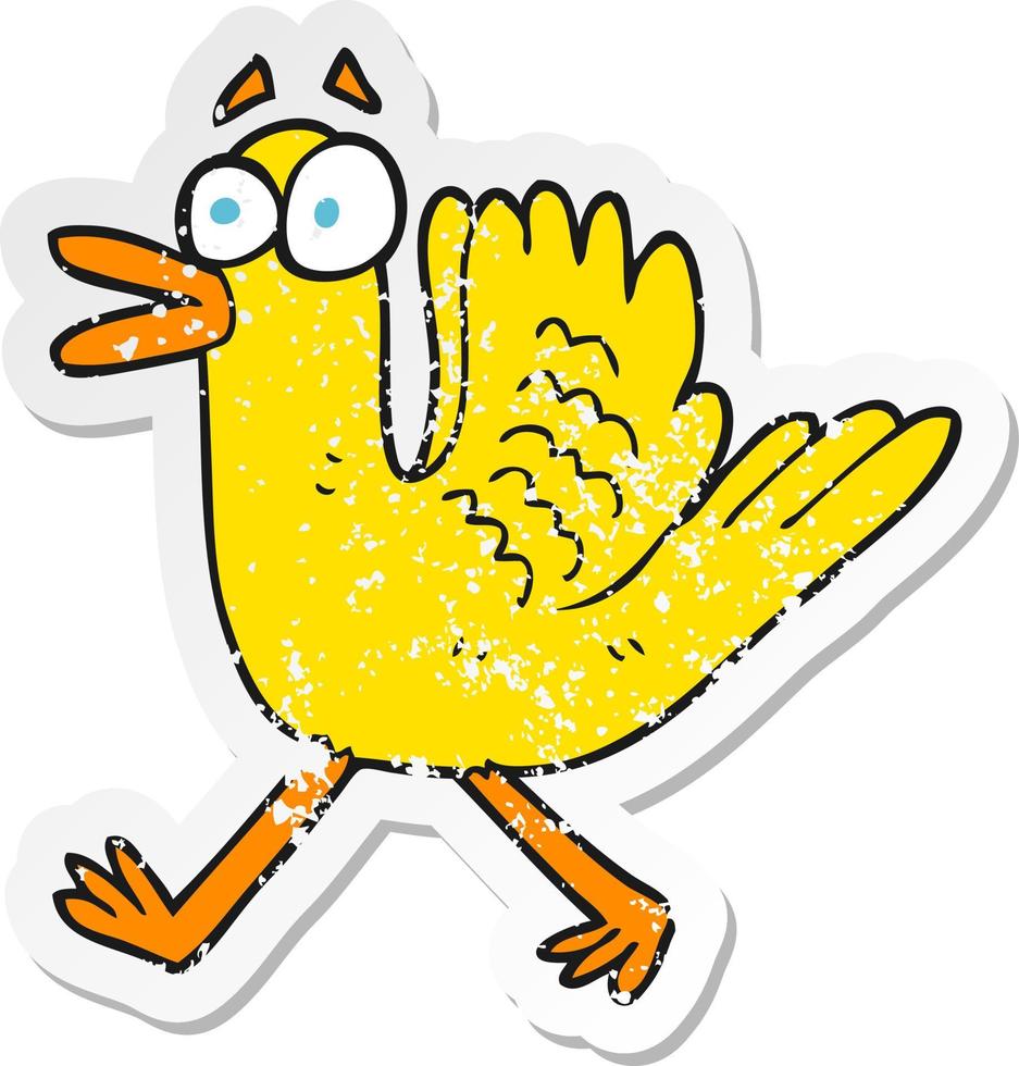 retro distressed sticker of a cartoon flapping duck vector