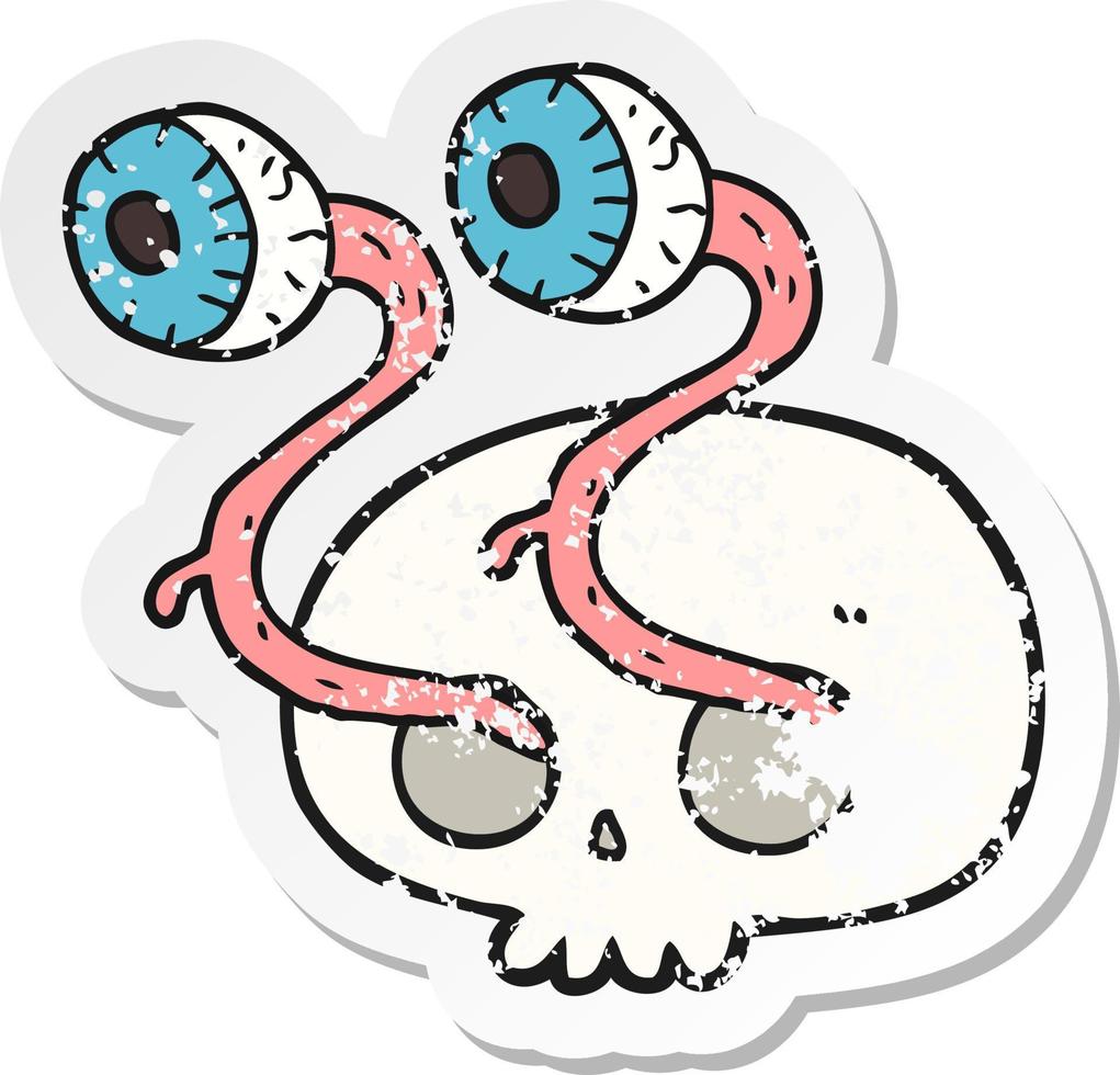 retro distressed sticker of a gross cartoon eyeball skull vector