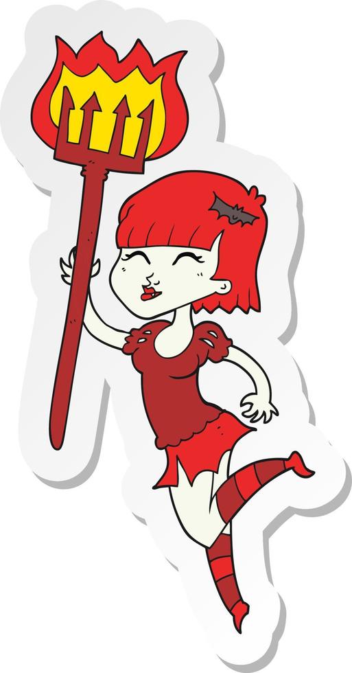 sticker of a cartoon devil girl vector