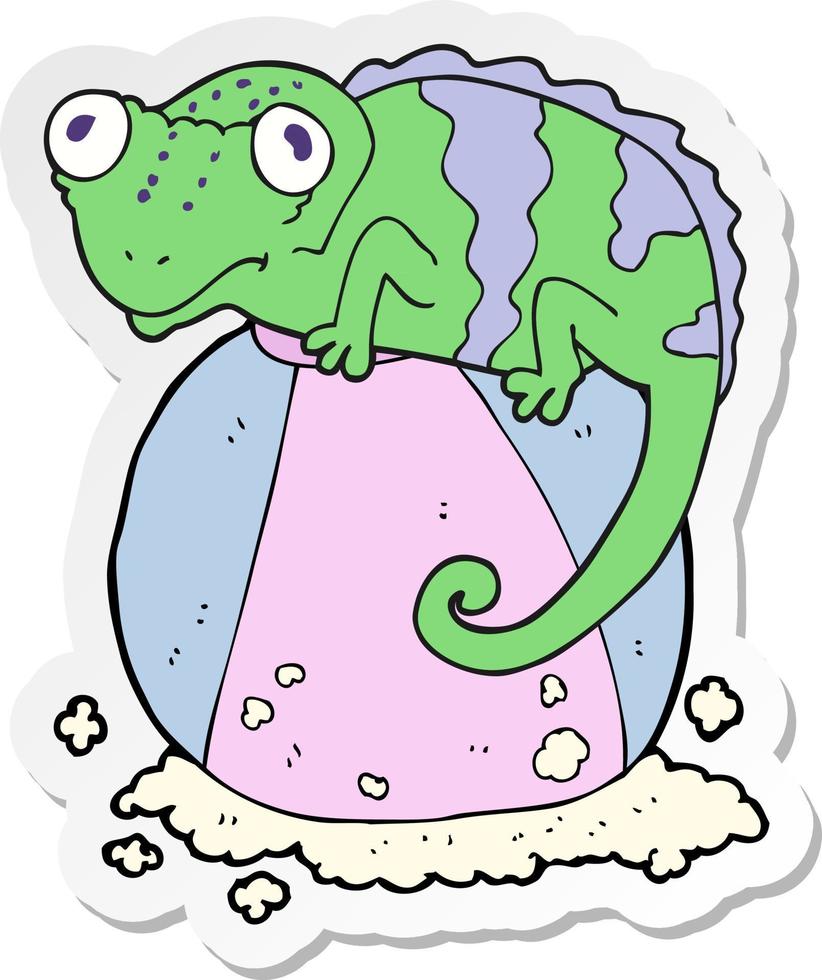sticker of a cartoon chameleon on ball vector