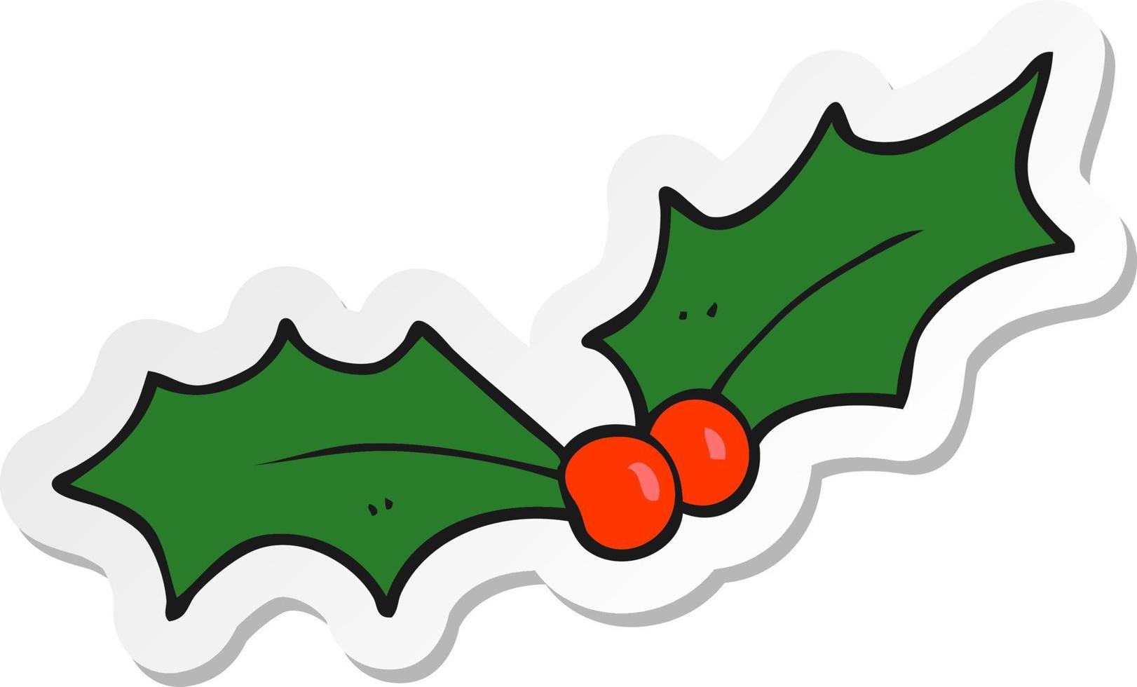 sticker of a cartoon christmas holly vector