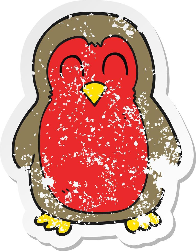 retro distressed sticker of a cartoon christmas robin vector