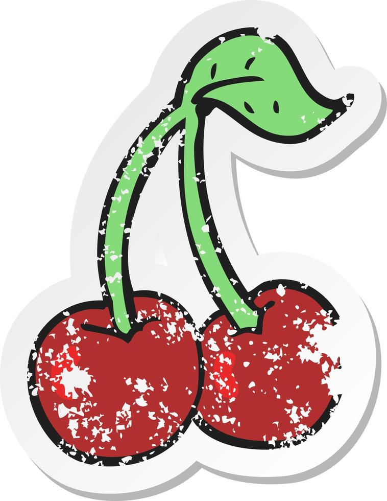 retro distressed sticker of a cartoon cherries vector