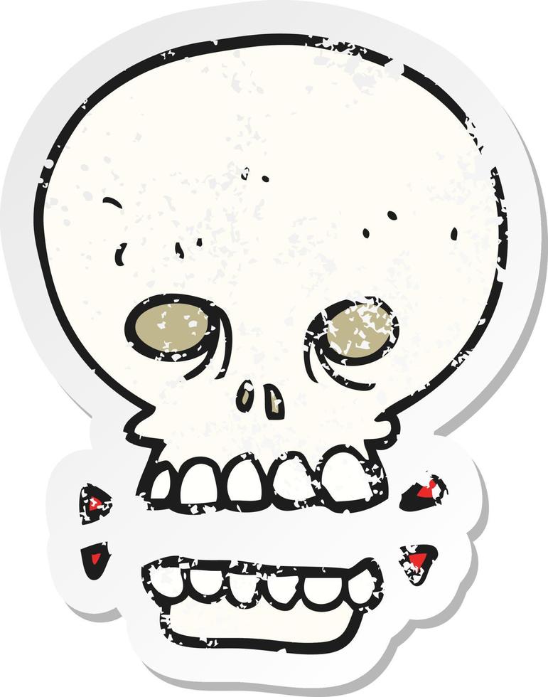 retro distressed sticker of a cartoon scary skull vector