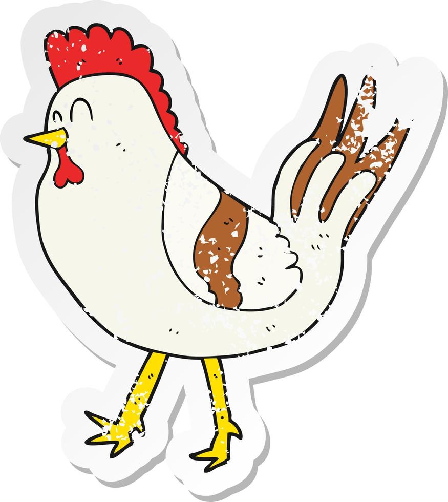 retro distressed sticker of a cartoon chicken vector