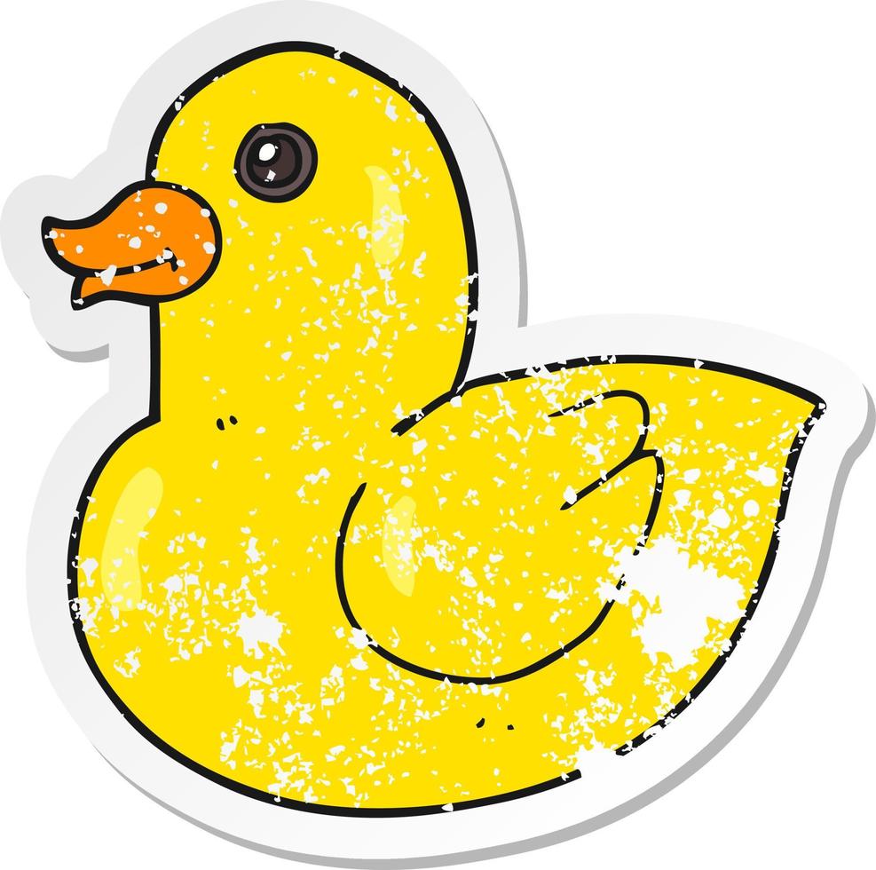 retro distressed sticker of a cartoon rubber duck vector