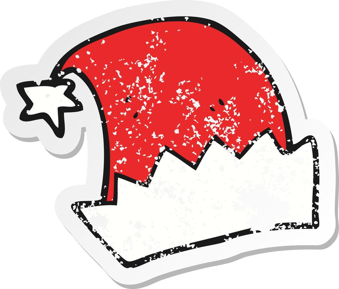 retro distressed sticker of a cartoon santa hat vector