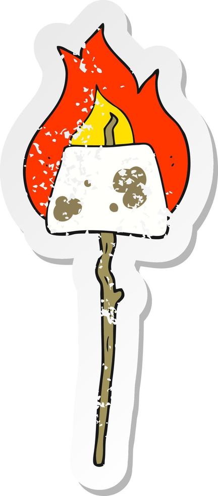 retro distressed sticker of a cartoon marshmallow on stick vector