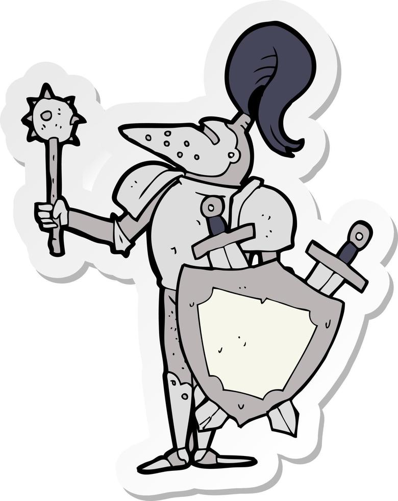 sticker of a cartoon medieval knight with shield vector