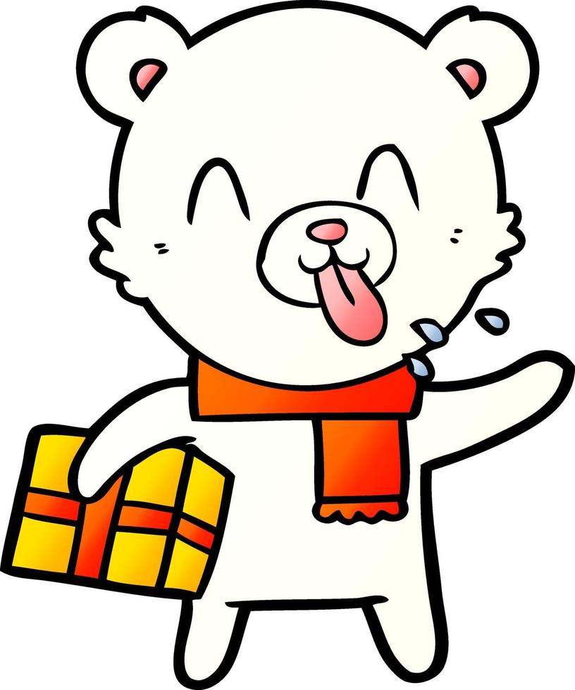 oso polar con dibujos animados de regalo de navidad vector