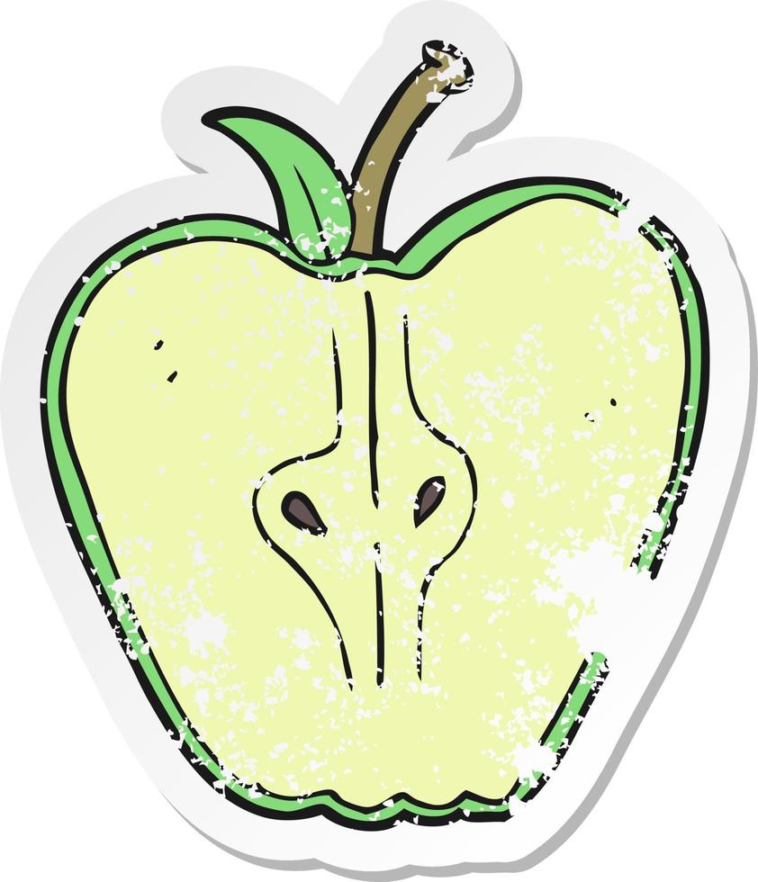 pegatina retro angustiada de una manzana de dibujos animados vector