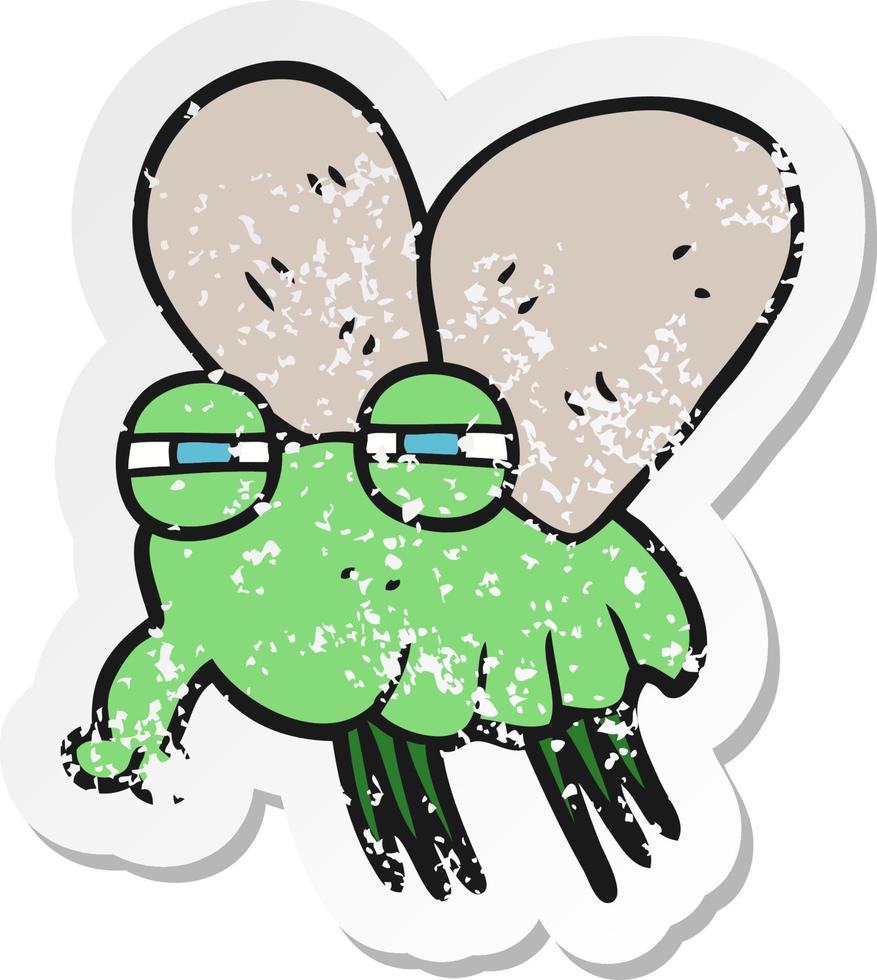 retro distressed sticker of a cartoon fly vector