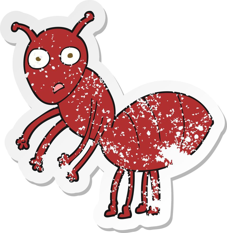 retro distressed sticker of a cartoon ant vector