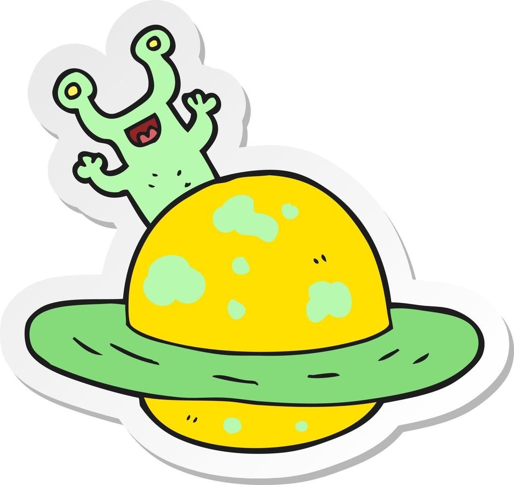 sticker of a cartoon alien planet vector